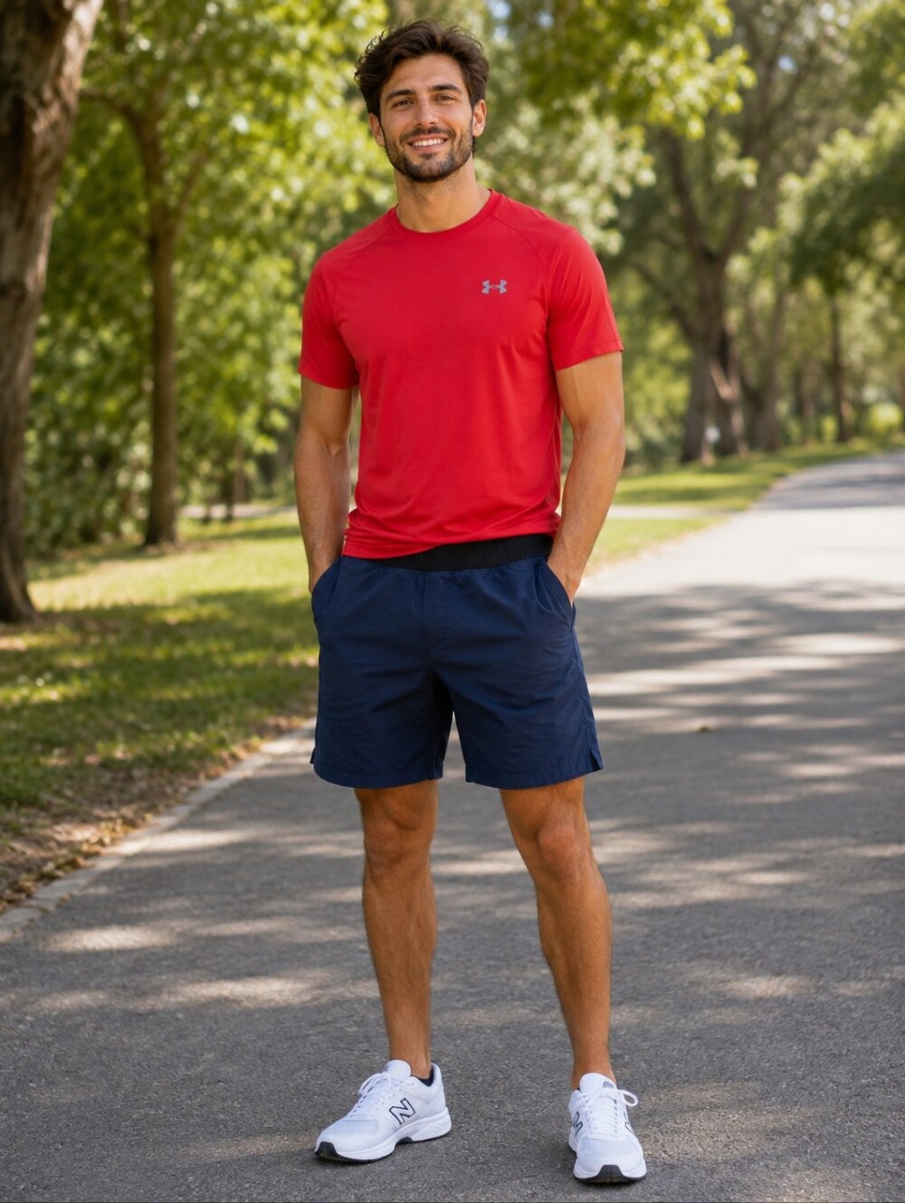 Fabletics Men's Navy Blue Athletic Shorts, Black Waistband & Lining, M